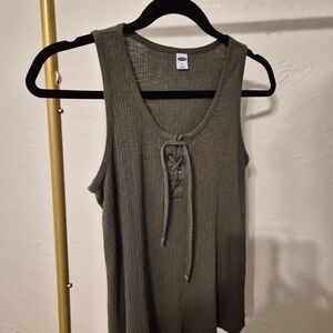 Old Navy Sage Green Lace-Up Ribbed Tank Top